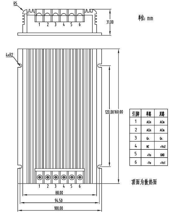 KYA系列DC-DC 外型尺寸图与引脚定义
